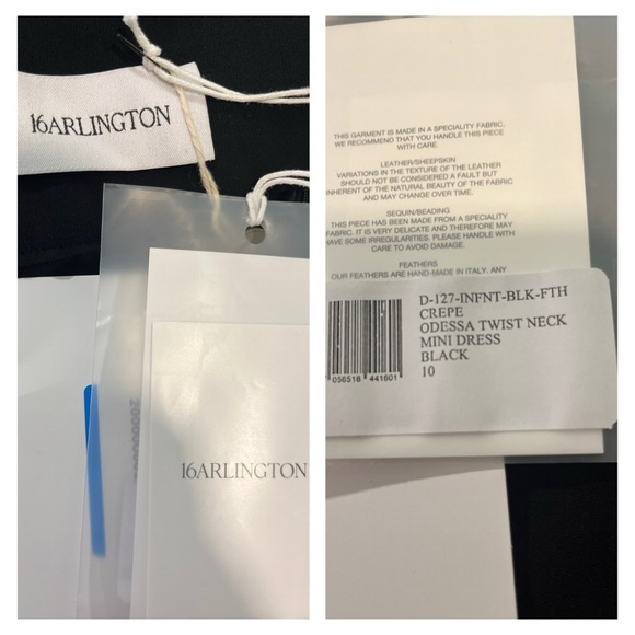 16Arlington Odessa Dress Black Feather Mini US 6 Long Sleeve Cutout Cocktail NWT - Picture 13 of 14